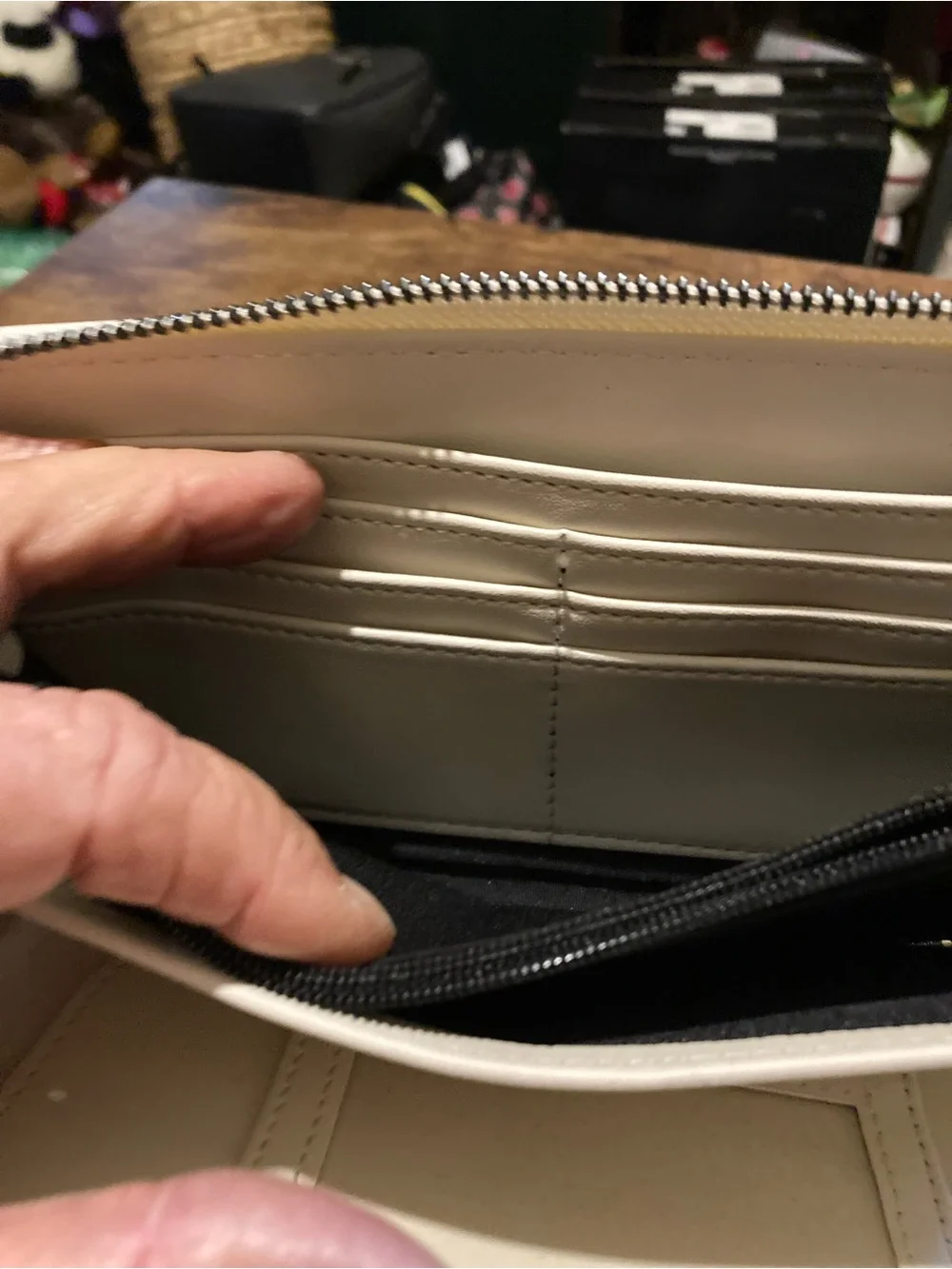 Betsey Johnson cream zip around wallet